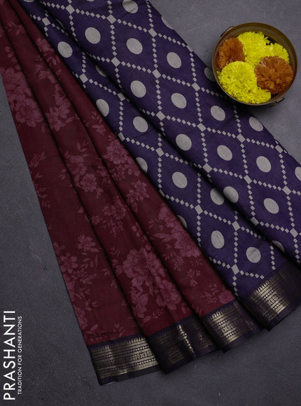 Maroon & Navy Blue Semi Maheshwari Cotton Saree