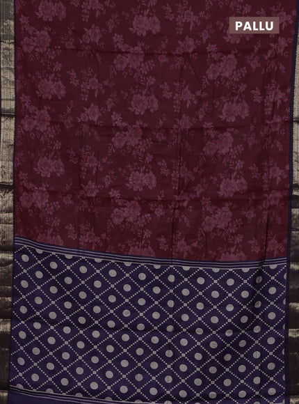 Maroon & Navy Blue Semi Maheshwari Cotton Saree