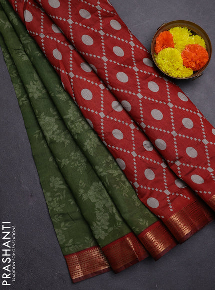Green & Maroon Semi Maheshwari Cotton Saree