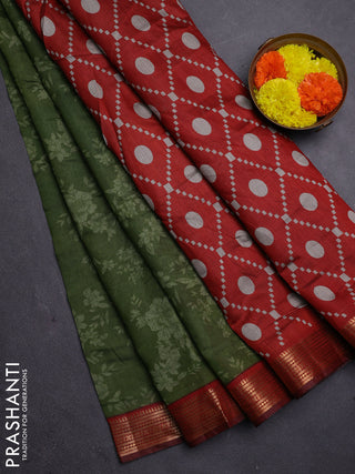 Green & Maroon Semi Maheshwari Cotton Saree