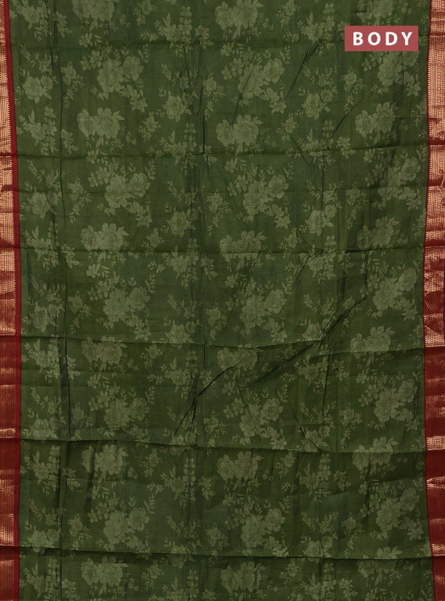 Green & Maroon Semi Maheshwari Cotton Saree