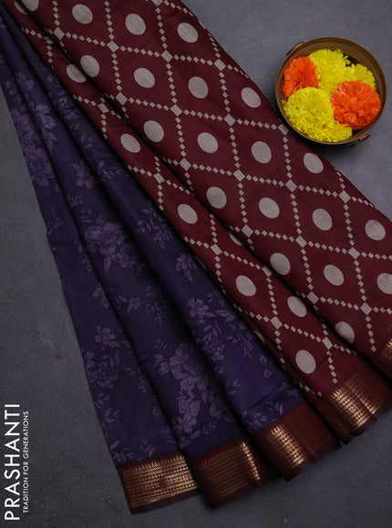 Violet & Maroon Semi Maheshwari Cotton Saree