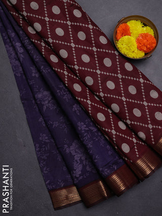 Violet & Maroon Semi Maheshwari Cotton Saree