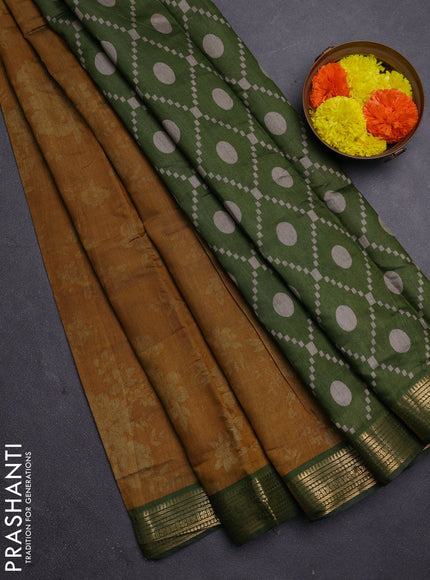 Mustard Yellow & Green Semi Maheshwari Cotton Saree