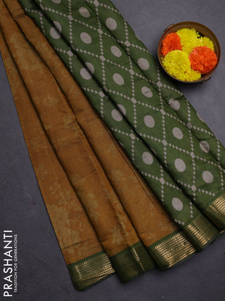 Mustard Yellow & Green Semi Maheshwari Cotton Saree