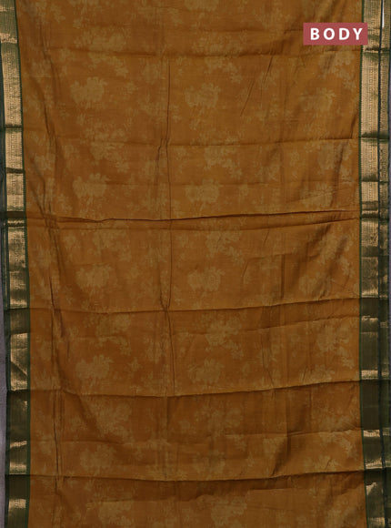 Mustard Yellow & Green Semi Maheshwari Cotton Saree