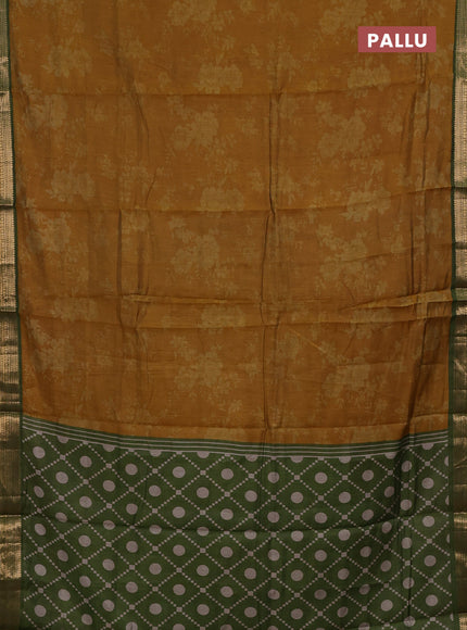 Mustard Yellow & Green Semi Maheshwari Cotton Saree