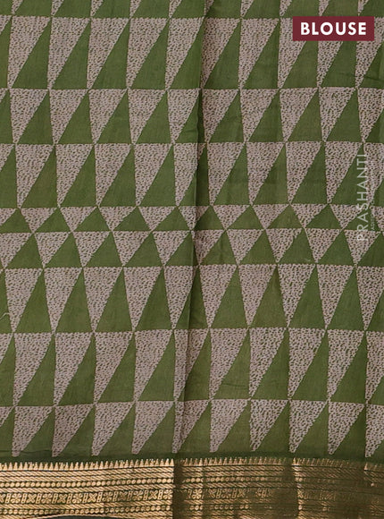 Mustard Yellow & Green Semi Maheshwari Cotton Saree