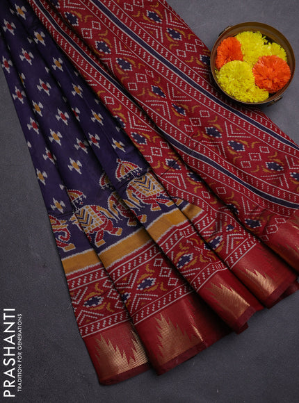 Navy Blue & Maroon Semi Maheshwari Cotton Saree