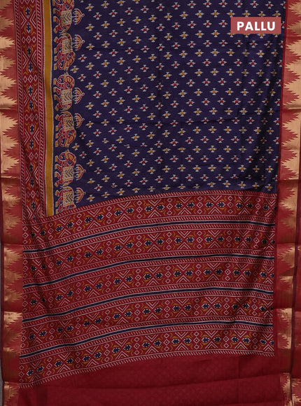 Navy Blue & Maroon Semi Maheshwari Cotton Saree