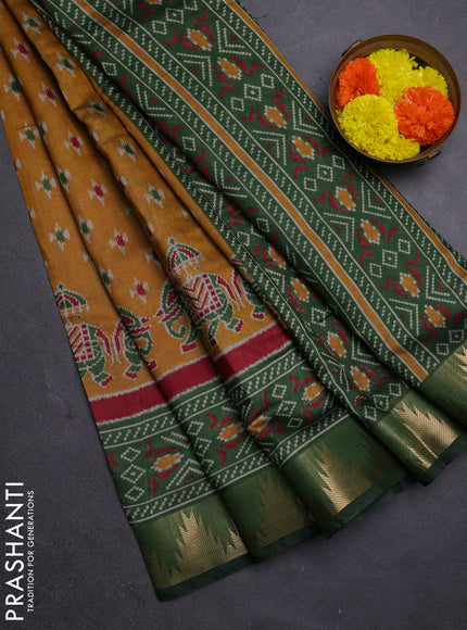 Mustard Yellow & Green Semi Maheshwari Cotton Saree