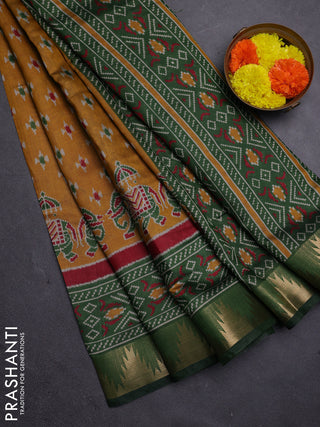 Mustard Yellow & Green Semi Maheshwari Cotton Saree