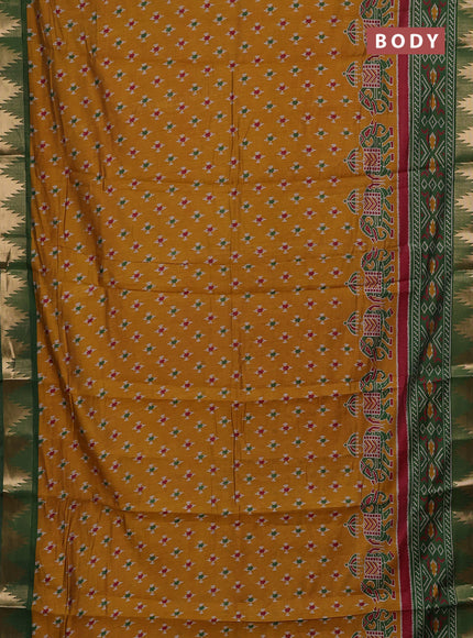 Mustard Yellow & Green Semi Maheshwari Cotton Saree