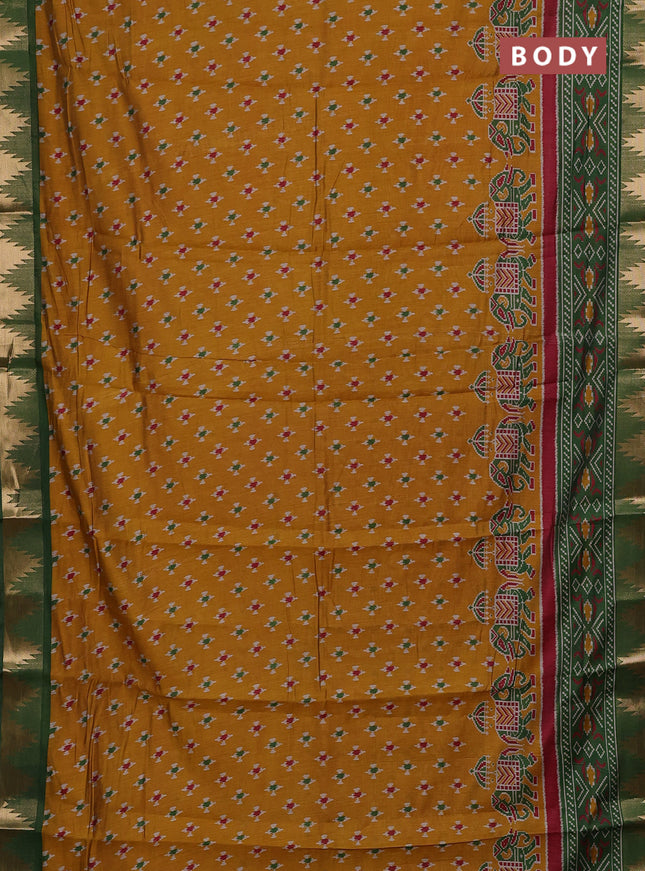 Mustard Yellow & Green Semi Maheshwari Cotton Saree