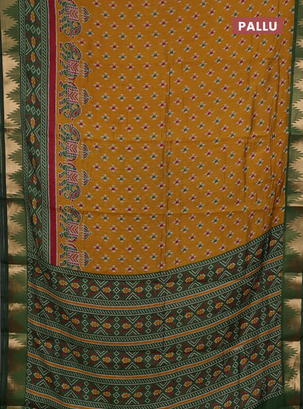 Mustard Yellow & Green Semi Maheshwari Cotton Saree