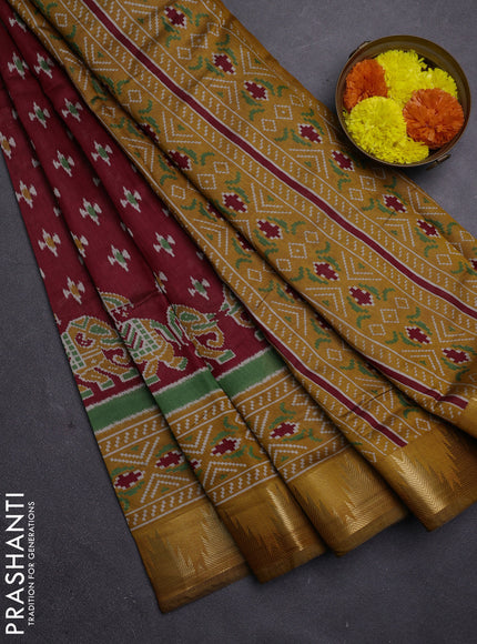 Maroon & Mustard Yellow Semi Maheshwari Cotton Saree