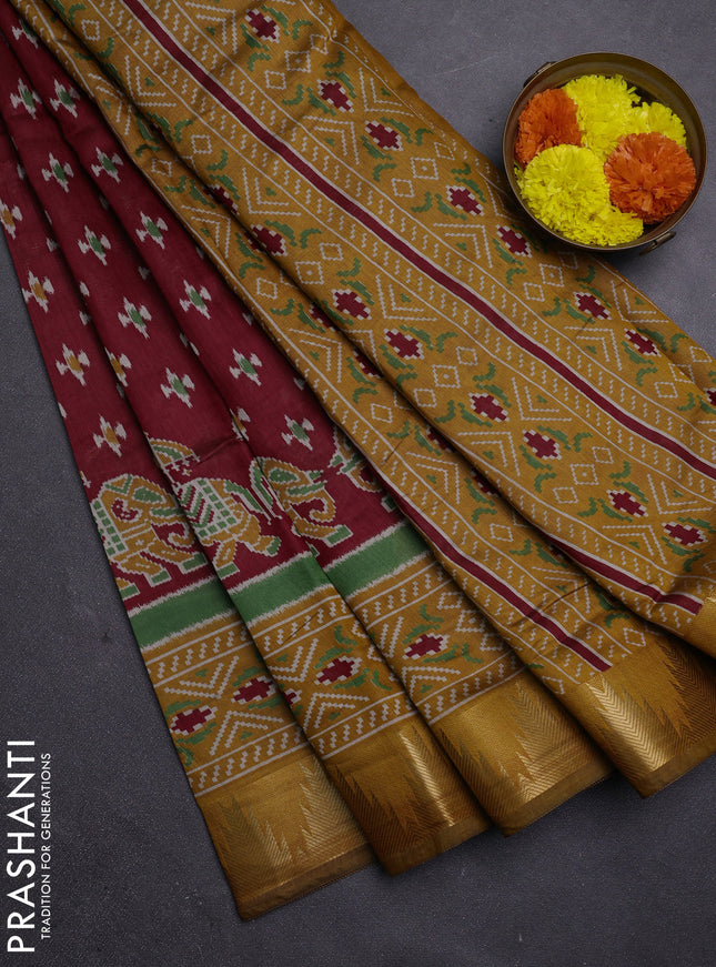 Maroon & Mustard Yellow Semi Maheshwari Cotton Saree