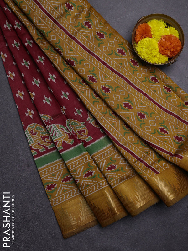 Maroon & Mustard Yellow Semi Maheshwari Cotton Saree