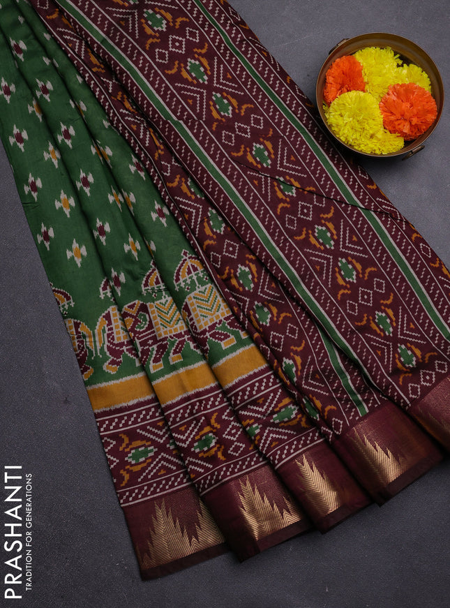 Green & Maroon Semi Maheshwari Cotton Saree
