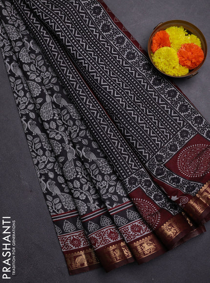 Black & Maroon Semi Maheshwari Cotton Saree