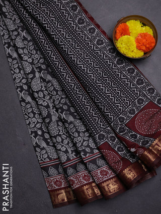 Black & Maroon Semi Maheshwari Cotton Saree