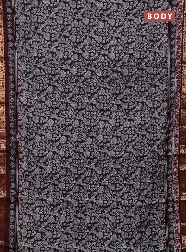 Black & Maroon Semi Maheshwari Cotton Saree