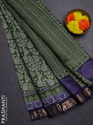 Green & Navy Blue Semi Maheshwari Cotton Saree