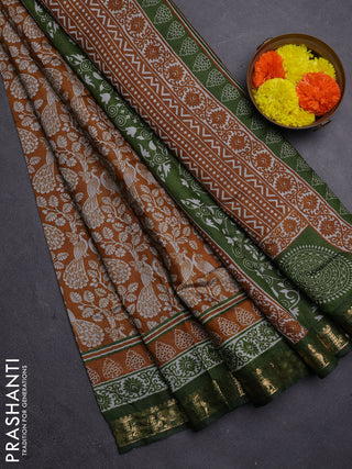 Mustard Yellow & Green Semi Maheshwari Cotton Saree
