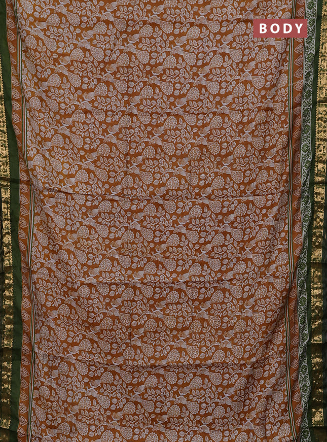 Mustard Yellow & Green Semi Maheshwari Cotton Saree