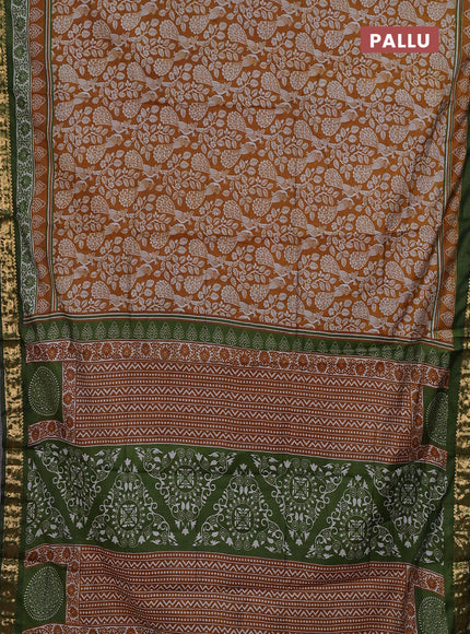 Mustard Yellow & Green Semi Maheshwari Cotton Saree