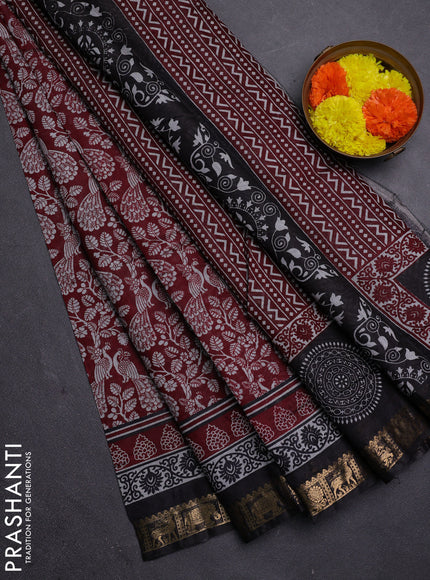 Maroon & Black Semi Maheshwari Cotton Saree