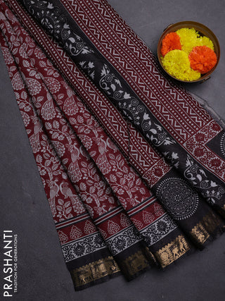 Maroon & Black Semi Maheshwari Cotton Saree