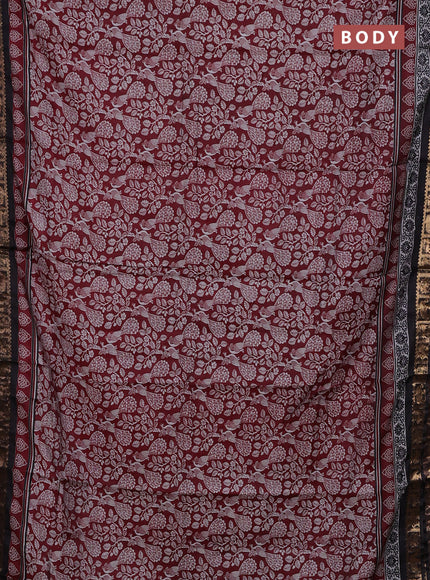 Maroon & Black Semi Maheshwari Cotton Saree
