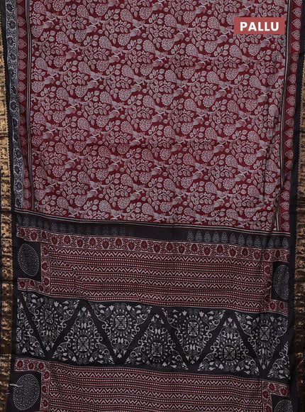Maroon & Black Semi Maheshwari Cotton Saree