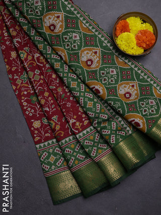 Maroon & Green Semi Maheshwari Cotton Saree