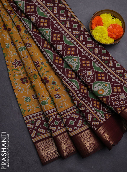Mustard Yellow & Maroon Semi Maheshwari Cotton Saree