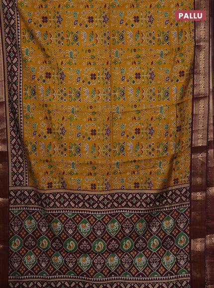 Mustard Yellow & Maroon Semi Maheshwari Cotton Saree