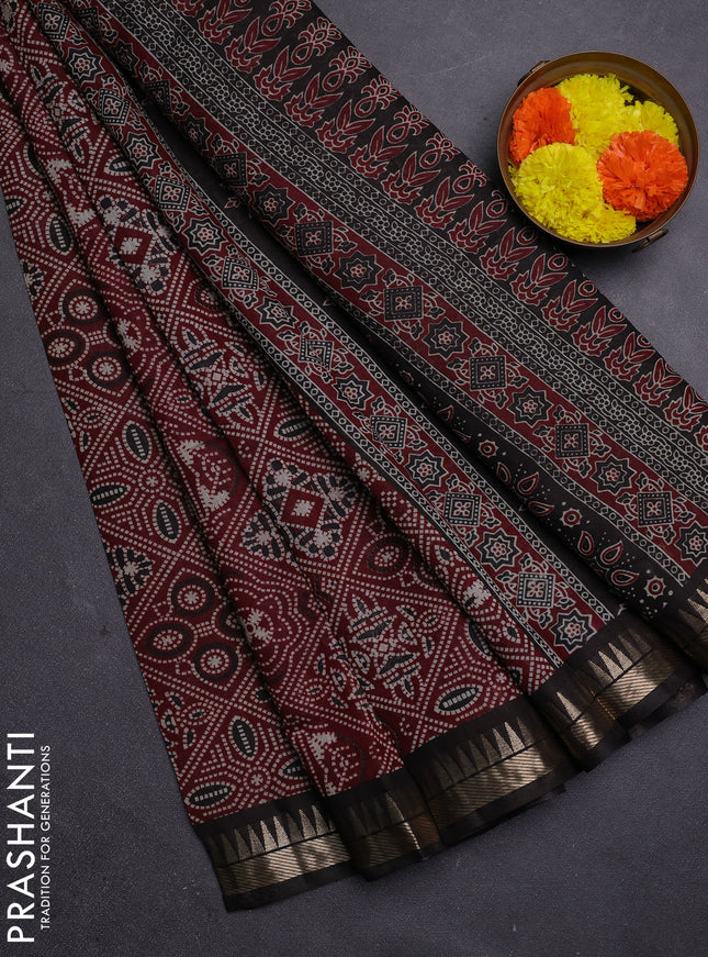 Maroon & Coffee Brown Semi Maheshwari Cotton Saree