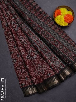 Maroon & Coffee Brown Semi Maheshwari Cotton Saree