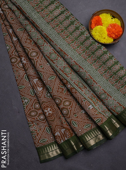 Mustard Yellow & Green Semi Maheshwari Cotton Saree