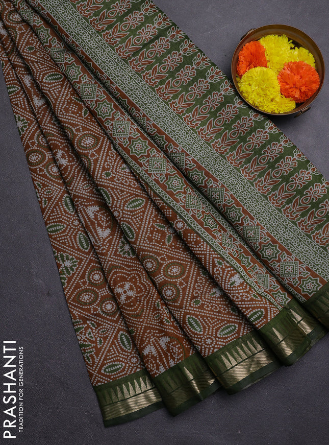 Mustard Yellow & Green Semi Maheshwari Cotton Saree