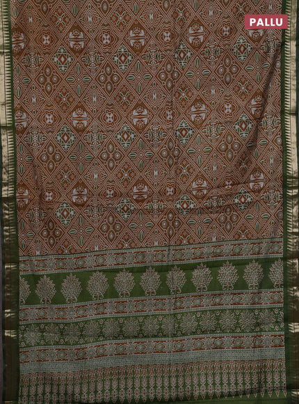 Mustard Yellow & Green Semi Maheshwari Cotton Saree