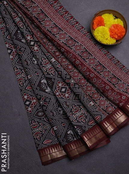 Black & Maroon Semi Maheshwari Cotton Saree