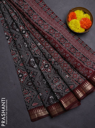 Black & Maroon Semi Maheshwari Cotton Saree