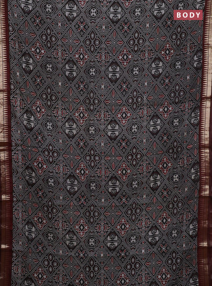 Black & Maroon Semi Maheshwari Cotton Saree