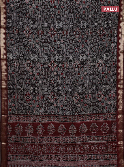 Black & Maroon Semi Maheshwari Cotton Saree