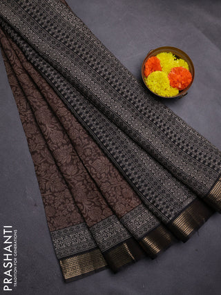 Brown & Black Semi Maheshwari Cotton Saree