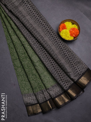 Green & Black Semi Maheshwari Cotton Saree