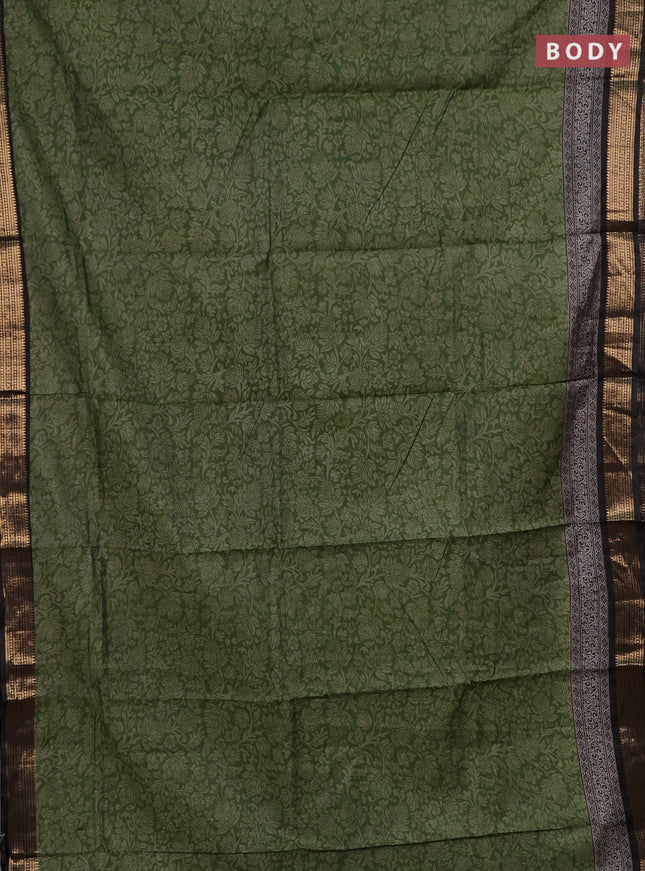 Green & Black Semi Maheshwari Cotton Saree