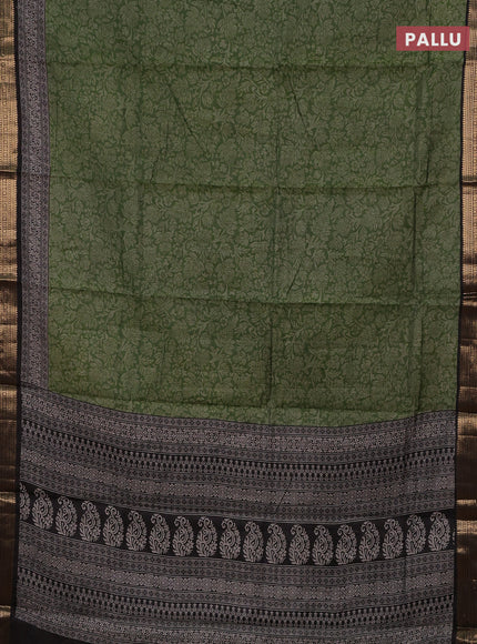 Green & Black Semi Maheshwari Cotton Saree